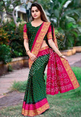 shreeji creation Printed Bandhani Art Silk Saree(Pink)