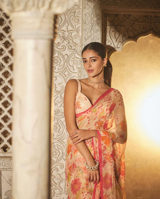MAHADEV DESIGN Digital Print Bollywood Georgette Saree(Cream)