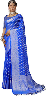nirmal creation Printed Banarasi Georgette Saree(Blue)