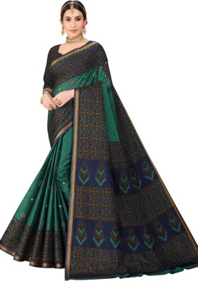 karishma sarees Blocked Printed Patola Pure Cotton Saree(Light Green)