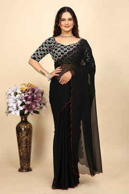 SAADHYA CREATION Embroidered, Solid/Plain Bollywood Georgette Saree(Black)