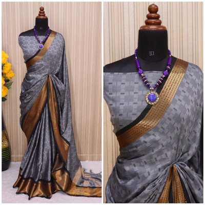 JHC Self Design Bandhani Cotton Silk Saree(Pack of 2, Grey)