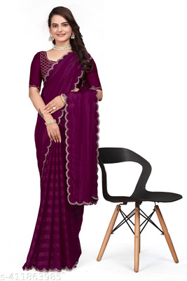 PRAGATI DESIGNER Self Design Bollywood Raw Silk Saree(Purple)