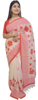 KheyaliBoutique Applique Tant Pure Cotton Saree(Red)