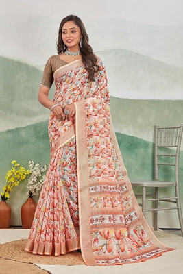 havya creation Printed Banarasi Linen Saree(Multicolor)