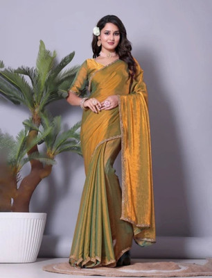 HouseOfCommon Embellished Mysore Chiffon, Pure Silk Saree(Gold)