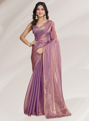 Croza Solid/Plain Bollywood Silk Blend Saree(Purple)