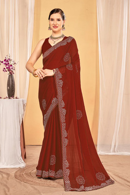 zamuna Solid/Plain, Self Design Daily Wear Georgette Saree(Brown)