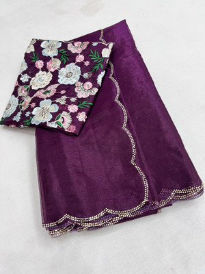 HouseOfCommon Solid/Plain Bollywood Lycra Blend, Organza Saree(Purple)