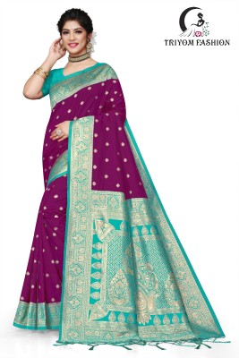 Triyom Fashion Self Design Banarasi Art Silk Saree(Purple, Blue)