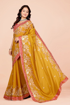 Aksh Fashion Embroidered Bollywood Georgette Saree(Yellow)