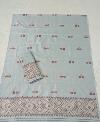 vraj enterprise Woven Mekhela Chador Pure Silk Saree(Grey)