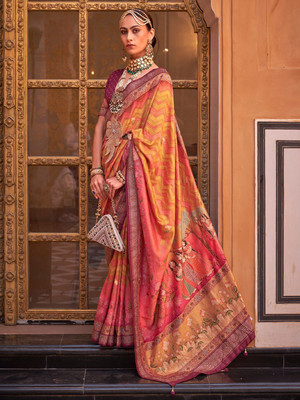 ANOUK Printed Banarasi Silk Blend Saree(Yellow)
