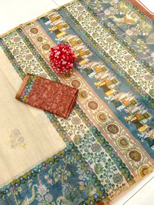 HouseOfCommon Printed Kanjivaram Pure Cotton, Cotton Linen Saree(Multicolor)