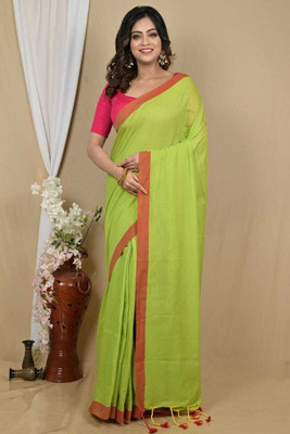 Mondal Saree Centre Solid/Plain Bollywood Pure Cotton Saree(Green)