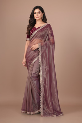 Ruhabs Solid/Plain Bollywood Tissue Saree(Multicolor)