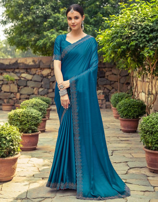 Divastri Embellished Bollywood Silk Blend Saree(Blue)