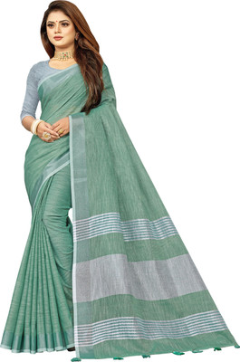 AARVI FASHION Woven Daily Wear Linen Saree(Light Green)