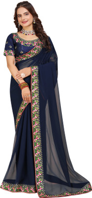 DRIZOMIZ Self Design Bollywood Georgette Saree(Blue)