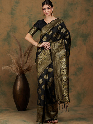 Sangria Woven Banarasi Silk Blend Saree(Black)