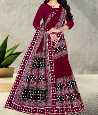 Sumit Textiles Printed Sambalpuri Cotton Blend Saree(Maroon)