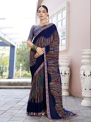 sagarika Printed Bollywood Georgette Saree(Dark Blue)