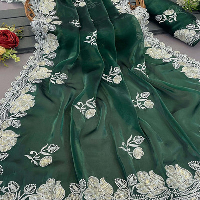 samu Embroidered Bollywood Jimmy choo Saree(Green)