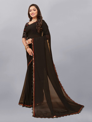 Sarvagny Self Design Bollywood Georgette Saree(Black)