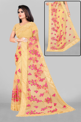 JSItaliya Embroidered Bollywood Net Saree(Cream)