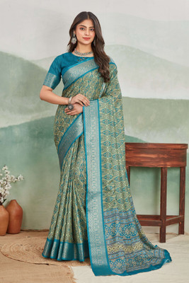DHARMRAJ ENTERPRISE Printed Bollywood Jute Silk Saree(Light Blue)