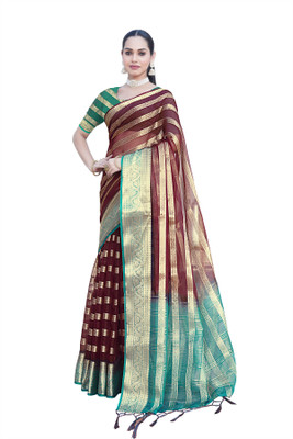 Aarunika LGF Striped Bollywood Organza Saree(Multicolor)