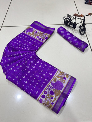 Chandan Fabrics Printed Kalamkari Mulmul Saree(Purple)
