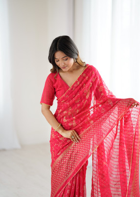 Meet Trendz Printed Bollywood Georgette Saree(Red)