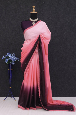 PRIYESHA TEXTILES Color Block Bollywood Cotton Silk Saree(Pink)