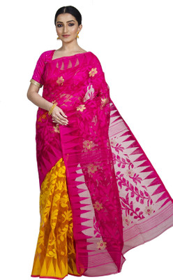 Upama Fabric Self Design Bollywood Handloom Cotton Silk Saree(Multicolor)