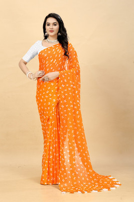 HouseOfCommon Embellished, Printed Bollywood Georgette Saree(Mustard)