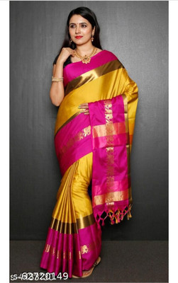 Hashir textile Woven Paithani Cotton Silk Saree(Gold)
