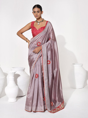 Kalista Embellished Bollywood Cotton Silk Saree(Grey, Red)