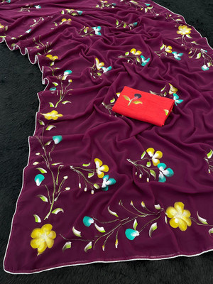 Triveni Fab Self Design Bollywood Georgette Saree(Purple)