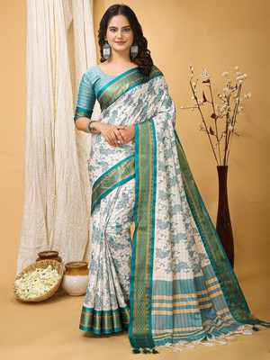Anouk Rustic Printed Chinnalapattu Silk Blend Saree(Cream)