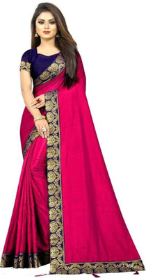 DRIZOMIZ Solid/Plain Chanderi Silk Blend Saree(Pink)