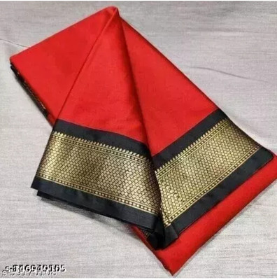 Hashir textile Temple Border Paithani Cotton Silk Saree(Red)