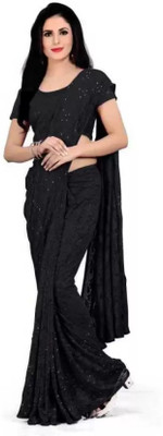 Nilkanthvarni Creation Self Design Bollywood Net Saree(Black)