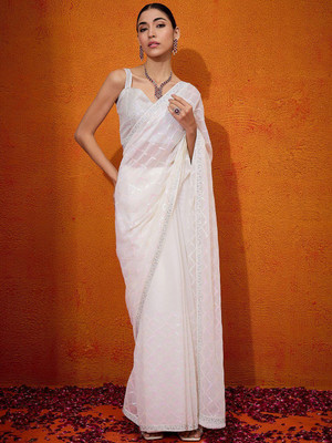 ANOUK Embellished Banarasi Georgette Saree(White)