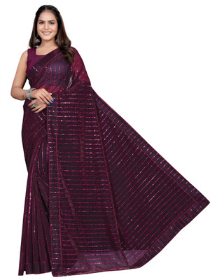 miracletex Applique Bollywood Net Saree(Dark Blue)