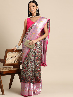 SILK ZONE Digital Print Banarasi Art Silk Saree(Black)