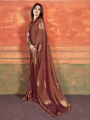 Sareemall Embellished Bandhani Chiffon Saree(Brown)