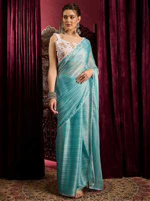 Divastri Solid/Plain Bollywood Chiffon Saree(Blue)