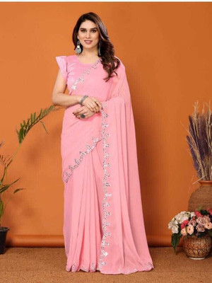 MAHARAJ SAREES Solid/Plain Bollywood Georgette Saree(Pink)