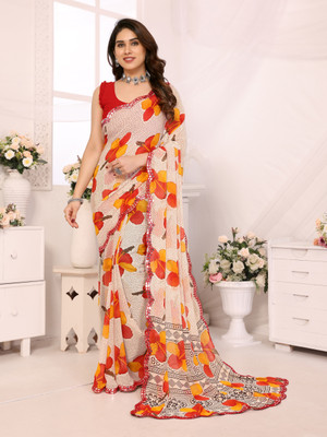 Moda Rapido Printed Bollywood Georgette Saree(Red, Yellow)